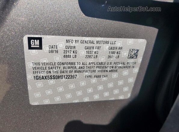 1G6AX5SS0H0122397 2017 CADILLAC CTS Gray Vista del compartimento del motor