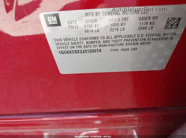 1G6AX5SX2J0138974 2018 CADILLAC CTS Красный Вид подкапотного пространства