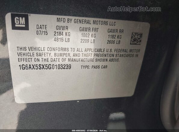1G6AX5SX5G0103239 2016 CADILLAC CTS Gray Engine compartment view