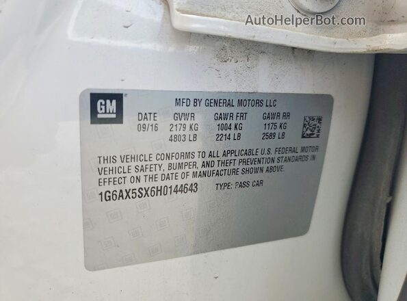 1G6AX5SX6H0144643 2017 CADILLAC CTS White Widok komory silnika