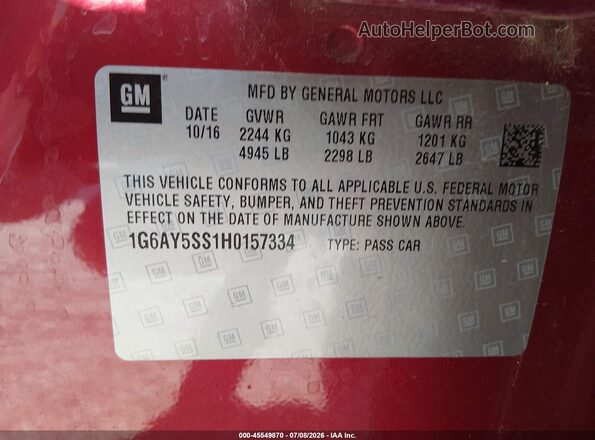 1G6AY5SS1H0157334 2017 CADILLAC CTS Red Widok komory silnika