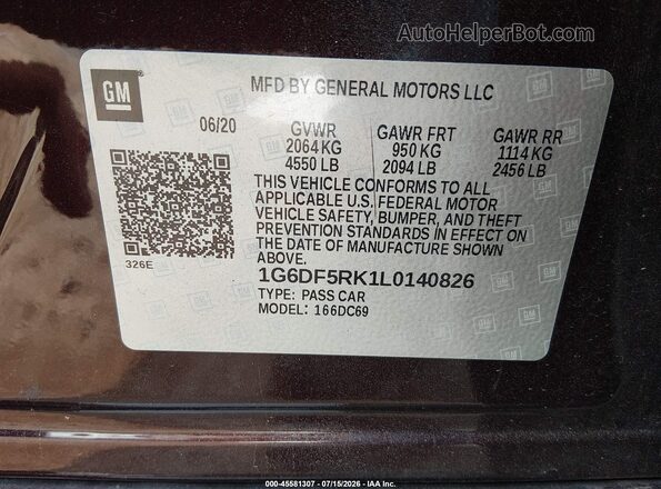 1G6DF5RK1L0140826 2020 CADILLAC CT4 Burgundy Widok komory silnika
