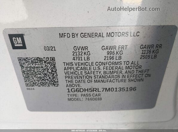 1G6DH5RL7M0135196 2021 CADILLAC CT4 Белый Вид подкапотного пространства