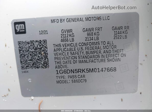 1G6DN5RK5M0147668 2021 CADILLAC CT5 White Вид підкапотного простору