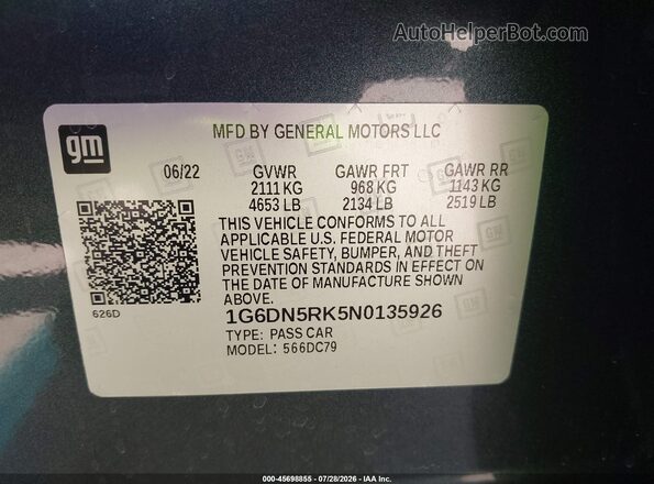1G6DN5RK5N0135926 2022 CADILLAC CT5 Gray Շարժիչի բաժամունքի տեսք