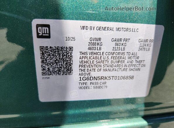 1G6DN5RK5T0106858 2026 CADILLAC CT5 Зеленый Вид наклейки с VIN-кодом