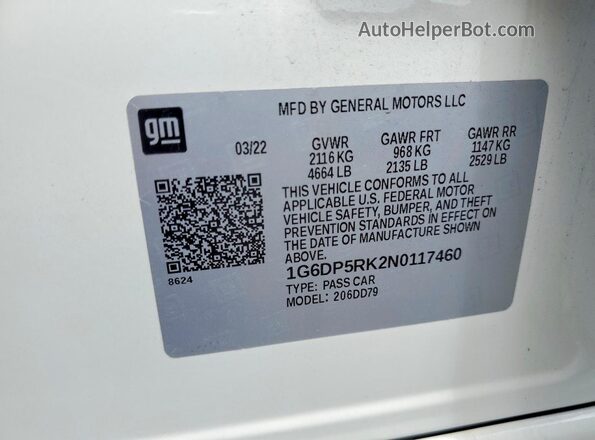 1G6DP5RK2N0117460 2022 CADILLAC CT5 White Вид підкапотного простору