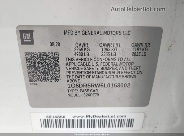 1G6DR5RW6L0153002 2020 CADILLAC CT5 White ძრავის განყოფილების ხედი