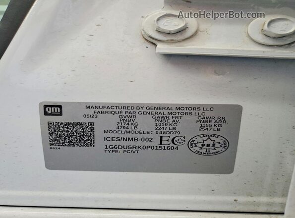 1G6DU5RK0P0151604 2023 CADILLAC CT5 White Շարժիչի բաժամունքի տեսք