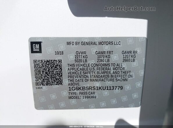 1G6KB5RS1KU113779 2019 CADILLAC CT6 Белый Вид подкапотного пространства