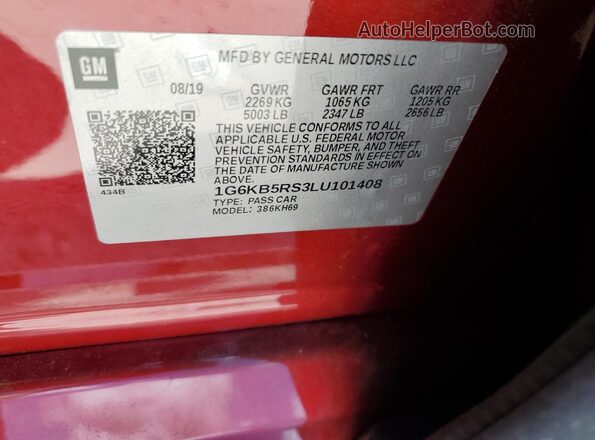 1G6KB5RS3LU101408 2020 CADILLAC CT6 Red Engine compartment view