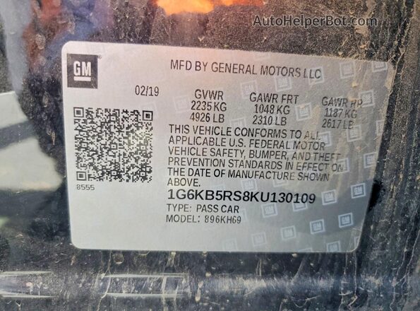 1G6KB5RS8KU130109 2019 CADILLAC CT6 Black VIN sticker view