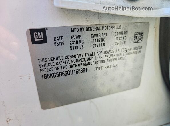 1G6KG5R65GU158381 2016 CADILLAC CT6 White Widok komory silnika
