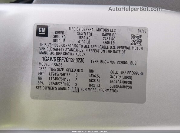 1GAWGEFF7G1280236 2016 CHEVROLET EXPRESS Silver Շարժիչի բաժամունքի տեսք