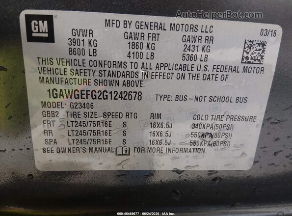 1GAWGEFG2G1242678 2016 CHEVROLET EXPRESS Gray Vista del compartimento del motor