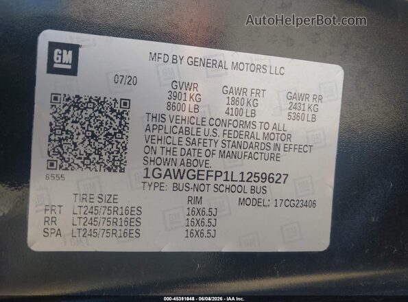 1GAWGEFP1L1259627 2020 CHEVROLET EXPRESS Black Vista del compartimento del motor