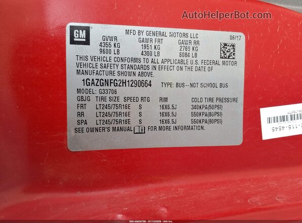 1GAZGNFG2H1290664 2017 CHEVROLET EXPRESS Red Widok komory silnika