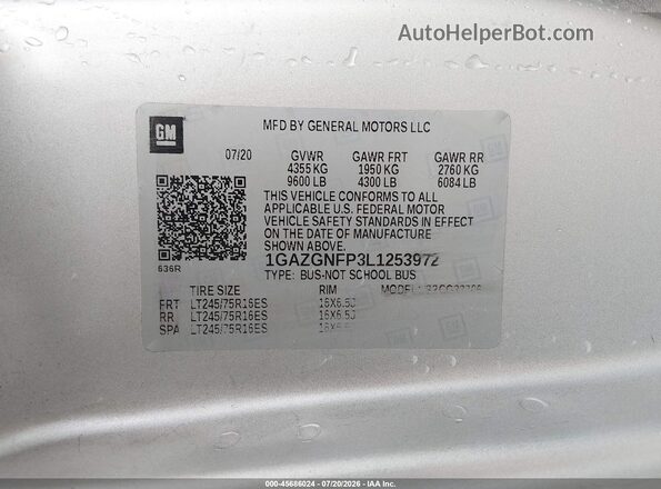 1GAZGNFP3L1253972 2020 CHEVROLET EXPRESS Silver Widok komory silnika