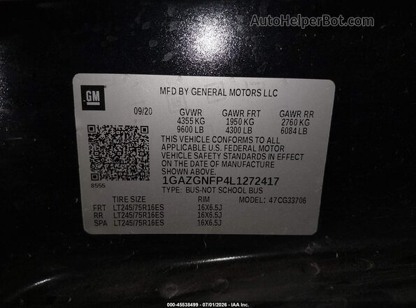 1GAZGNFP4L1272417 2020 CHEVROLET EXPRESS Black Widok komory silnika