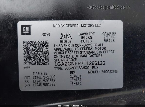 1GAZGNFP7L1266126 2020 CHEVROLET EXPRESS Black Շարժիչի բաժամունքի տեսք