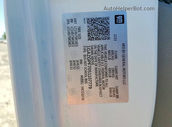 1GAZGPF70S1107779 2025 CHEVROLET EXPRESS White VIN sticker view