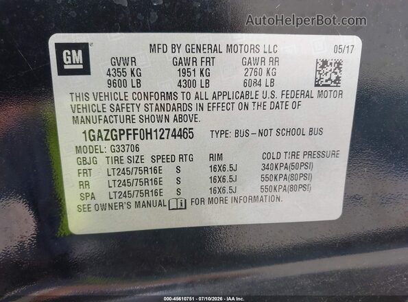 1GAZGPFF0H1274465 2017 CHEVROLET EXPRESS Black Widok komory silnika