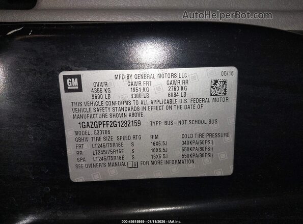 1GAZGPFF2G1282159 2016 CHEVROLET EXPRESS Black Vista del compartimento del motor