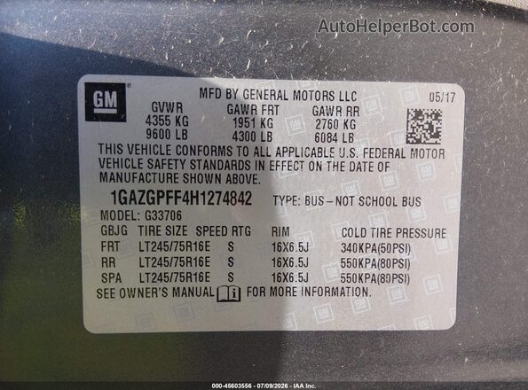 1GAZGPFF4H1274842 2017 CHEVROLET EXPRESS Gray Widok komory silnika