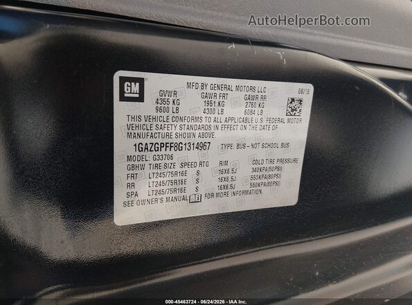 1GAZGPFF8G1314967 2016 CHEVROLET EXPRESS Черный Вид подкапотного пространства