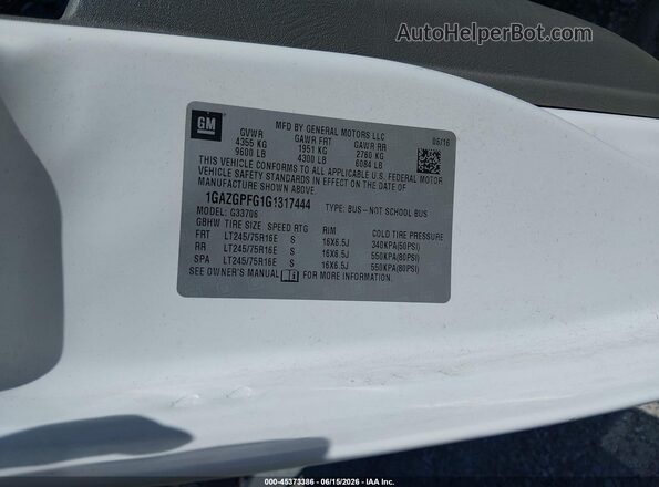 1GAZGPFG1G1317444 2016 CHEVROLET EXPRESS White Շարժիչի բաժամունքի տեսք
