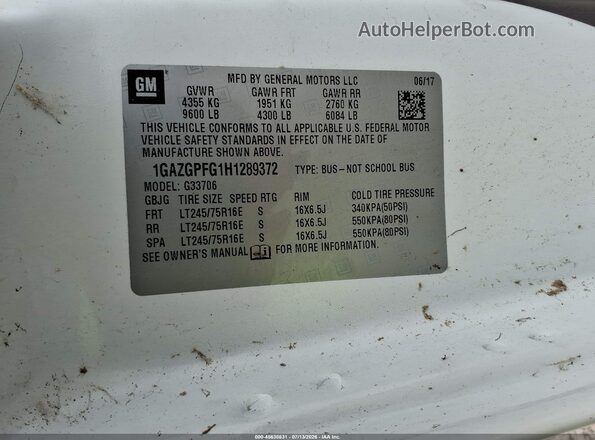 1GAZGPFG1H1289372 2017 CHEVROLET EXPRESS White Widok komory silnika