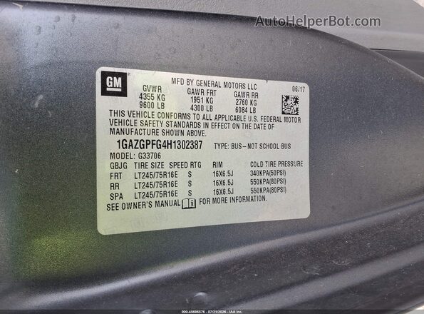 1GAZGPFG4H1302387 2017 CHEVROLET EXPRESS Gray Widok komory silnika