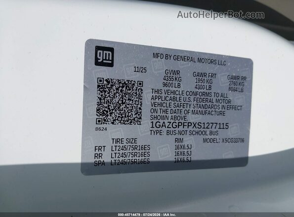 1GAZGPFPXS1277115 2025 CHEVROLET EXPRESS White ძრავის განყოფილების ხედი