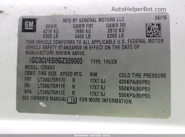 1GC0CUEG8GZ339003 2016 CHEVROLET SILVERADO White Widok komory silnika