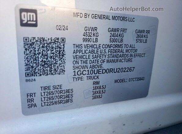 1GC10UED0RU202267 2024 CHEVROLET SILVERADO White Շարժիչի բաժամունքի տեսք