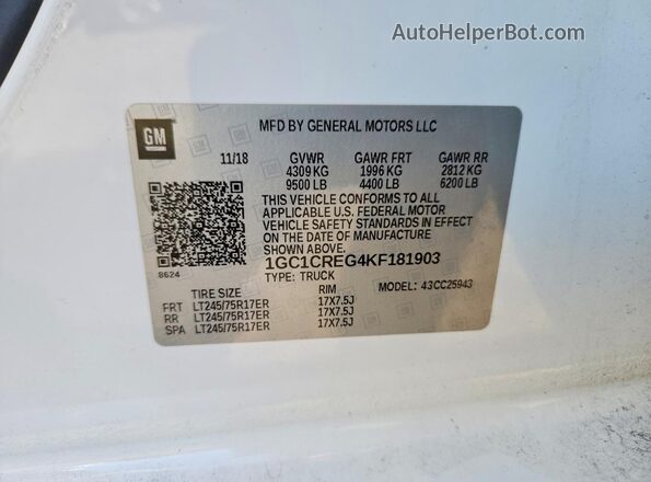 1GC1CREG4KF181903 2019 CHEVROLET SILVERADO White Widok komory silnika
