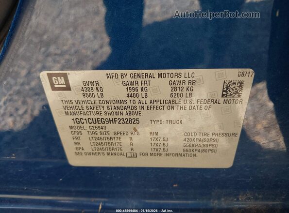 1GC1CUEG9HF232825 2017 CHEVROLET SILVERADO Blue Widok komory silnika