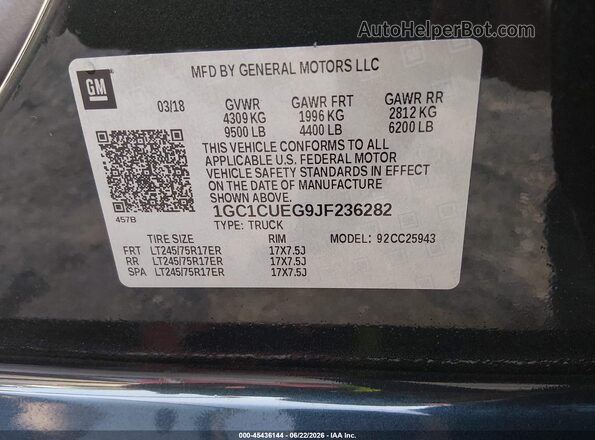 1GC1CUEG9JF236282 2018 CHEVROLET SILVERADO Gray Widok komory silnika