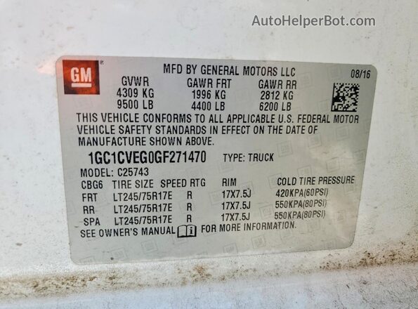1GC1CVEG0GF271470 2016 CHEVROLET SILVERADO White Widok komory silnika