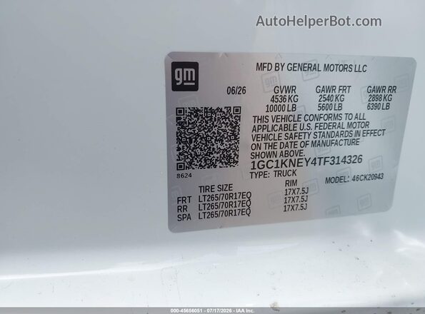 1GC1KNEY4TF314326 2026 CHEVROLET SILVERADO White Vista del compartimento del motor