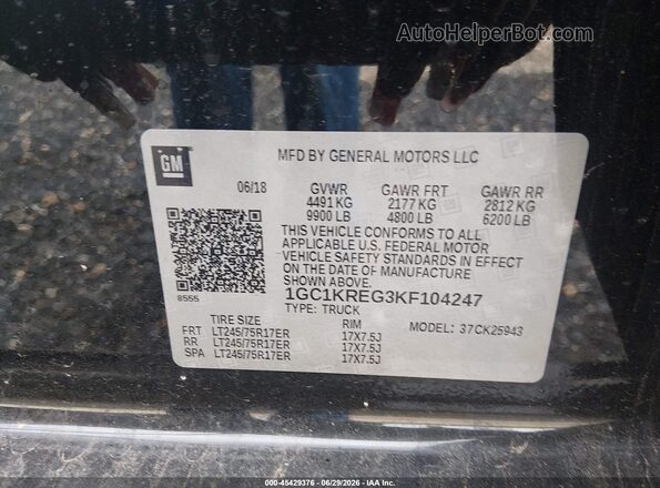1GC1KREG3KF104247 2019 CHEVROLET SILVERADO Black Вид підкапотного простору
