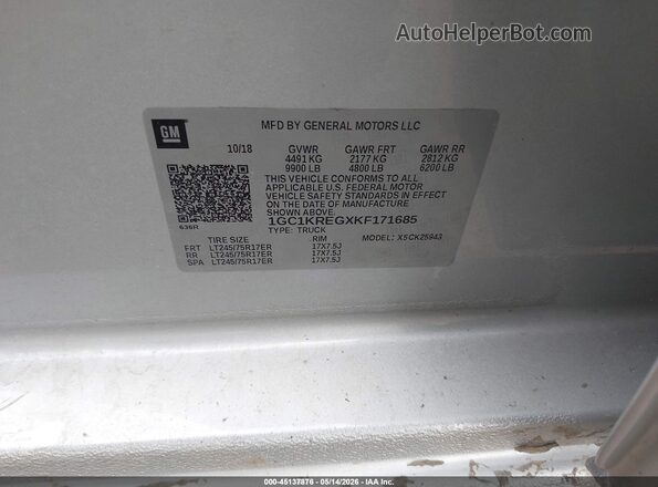 1GC1KREGXKF171685 2019 CHEVROLET SILVERADO Silver Widok komory silnika