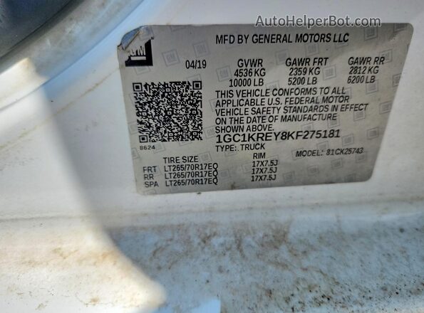 1GC1KREY8KF275181 2019 CHEVROLET SILVERADO White Widok komory silnika