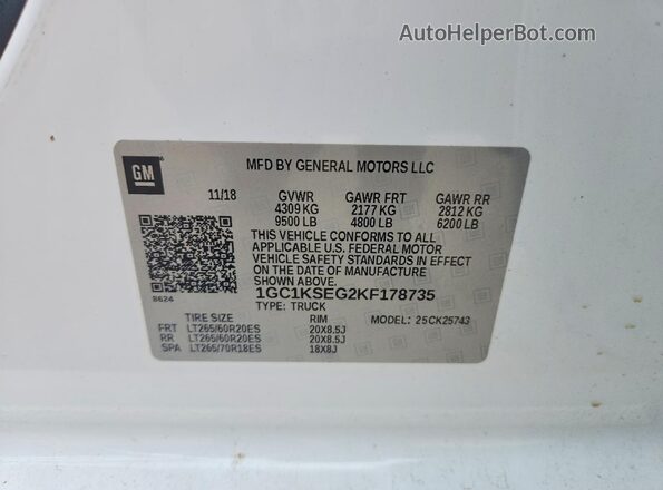 1GC1KSEG2KF178735 2019 CHEVROLET SILVERADO Белый Вид подкапотного пространства