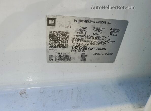 1GC1KSEY4KF246381 2019 CHEVROLET SILVERADO Белый Вид подкапотного пространства