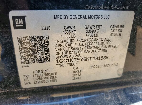 1GC1KTEY6KF181586 2019 CHEVROLET SILVERADO Black Вид підкапотного простору