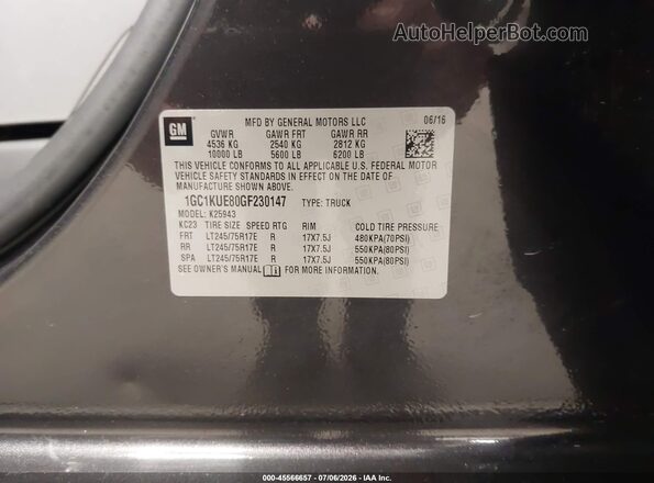 1GC1KUE80GF230147 2016 CHEVROLET SILVERADO Черный Вид подкапотного пространства