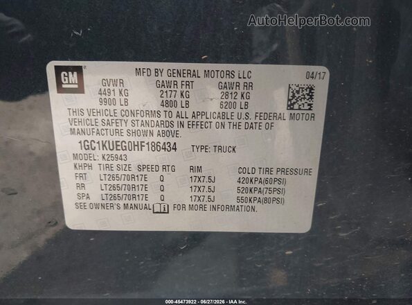 1GC1KUEG0HF186434 2017 CHEVROLET SILVERADO Gray Widok komory silnika
