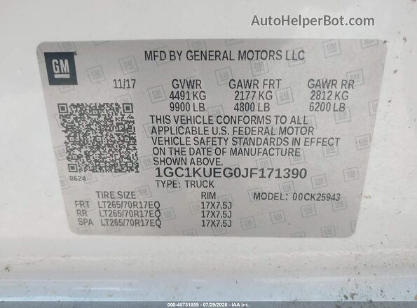 1GC1KUEG0JF171390 2018 CHEVROLET SILVERADO Белый Вид подкапотного пространства