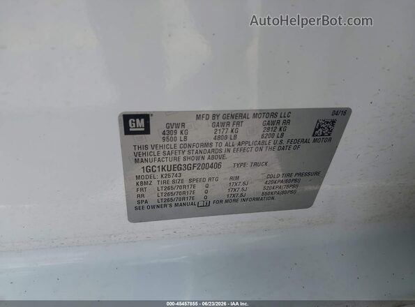 1GC1KUEG3GF200406 2016 CHEVROLET SILVERADO White Շարժիչի բաժամունքի տեսք